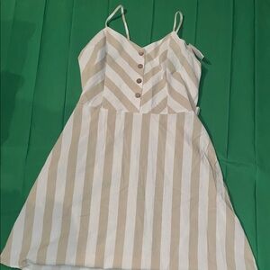 Striped Strapless Dress in Cream and Tan